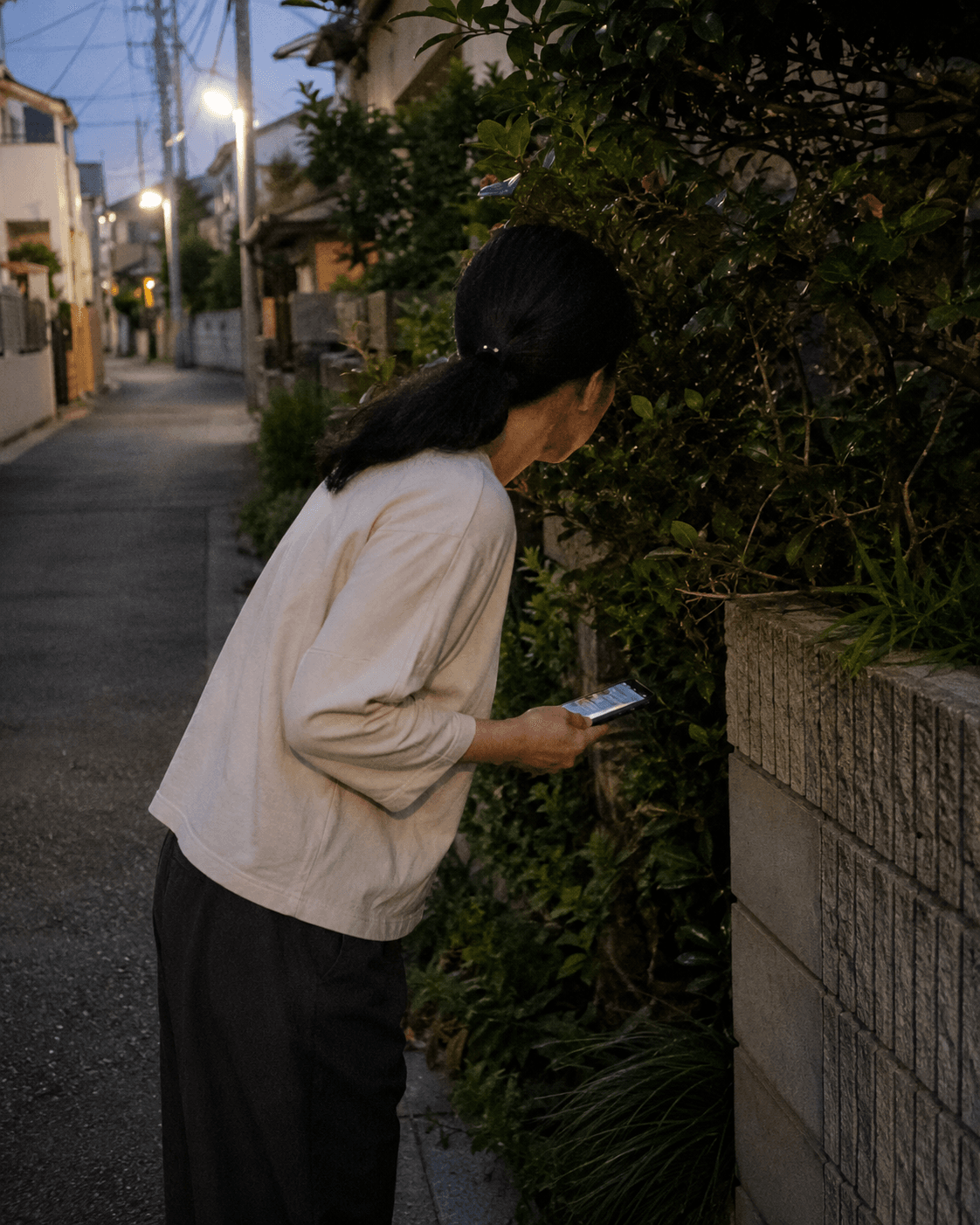 夕暮れの住宅街で愛猫を探す飼い主